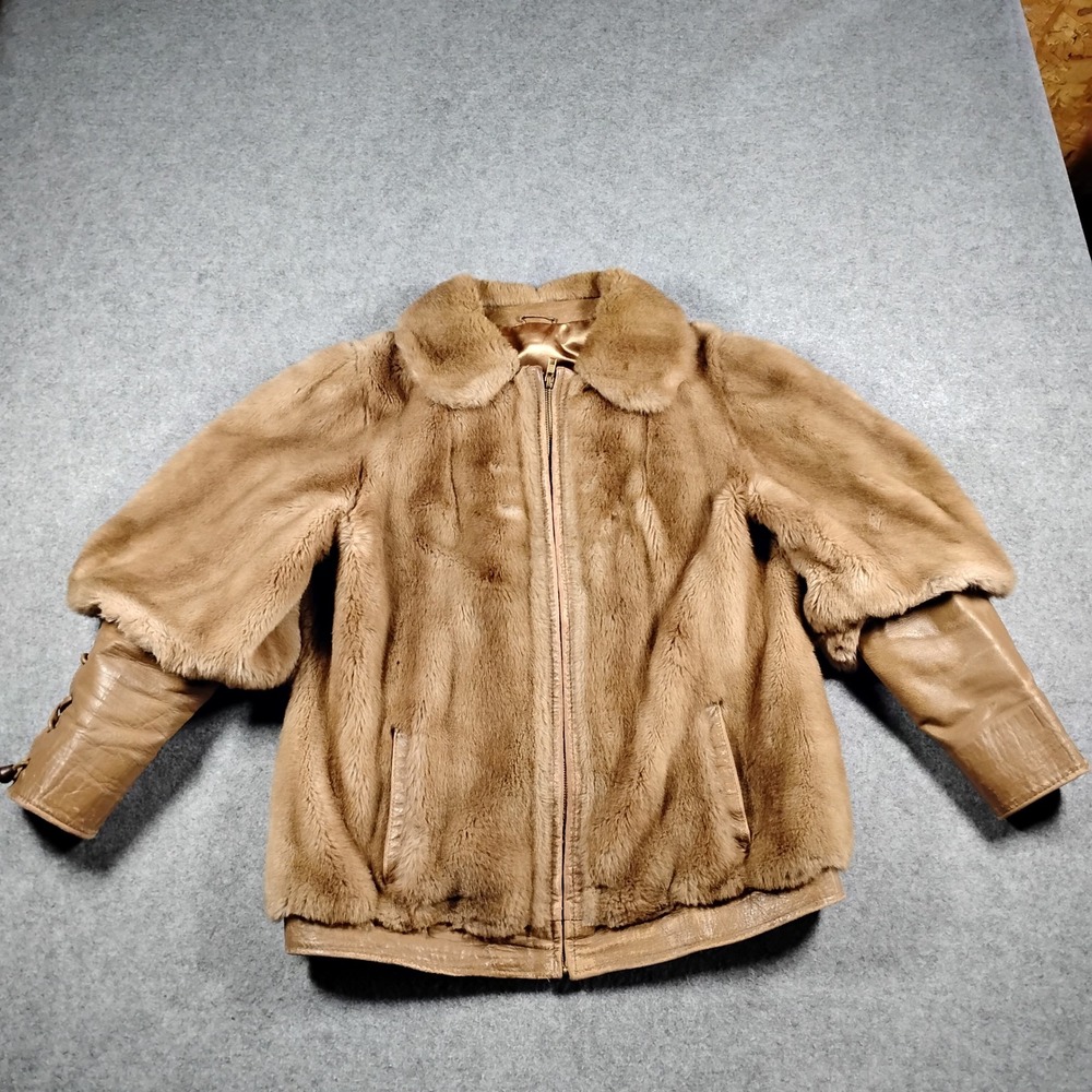 London Leathers by Lilli Ann Vintage Faux Fur Leather Trim Jacket Tan England